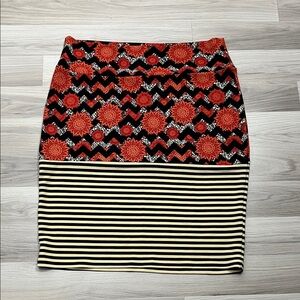LuLaRoe Women's Black Red Orange Floral Geometric Striped Pencil Skirt Sz 3XL